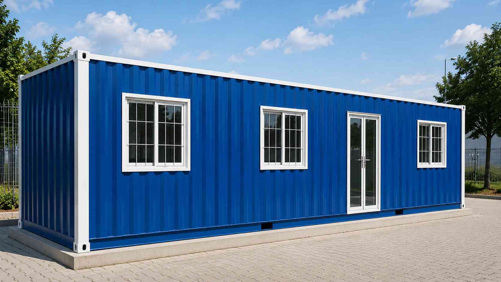 Prefabricated portable cabin 30x10 ft — factory-built MS structure with 4 windows