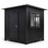Prefabricated security cabin in black factory finish, SAMAN 10×8×8 ft spec-build.