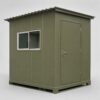 Prefabricated security cabin in olive green factory finish, 10×8×8 ft SAMAN spec-build, industrial colour option.