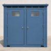 Steel blue twin-door prefabricated toilet shown from the front
