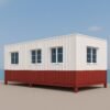 Readymade Office Cabin exterior in red and white steel.