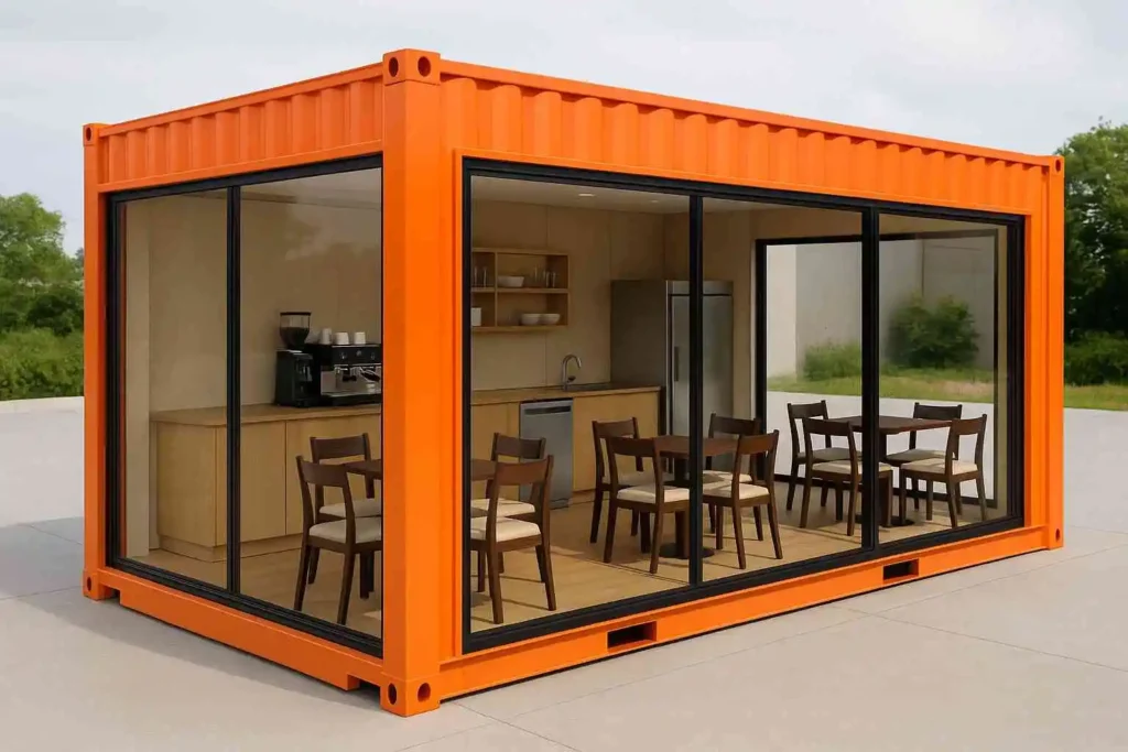 Red prefab home solar panels