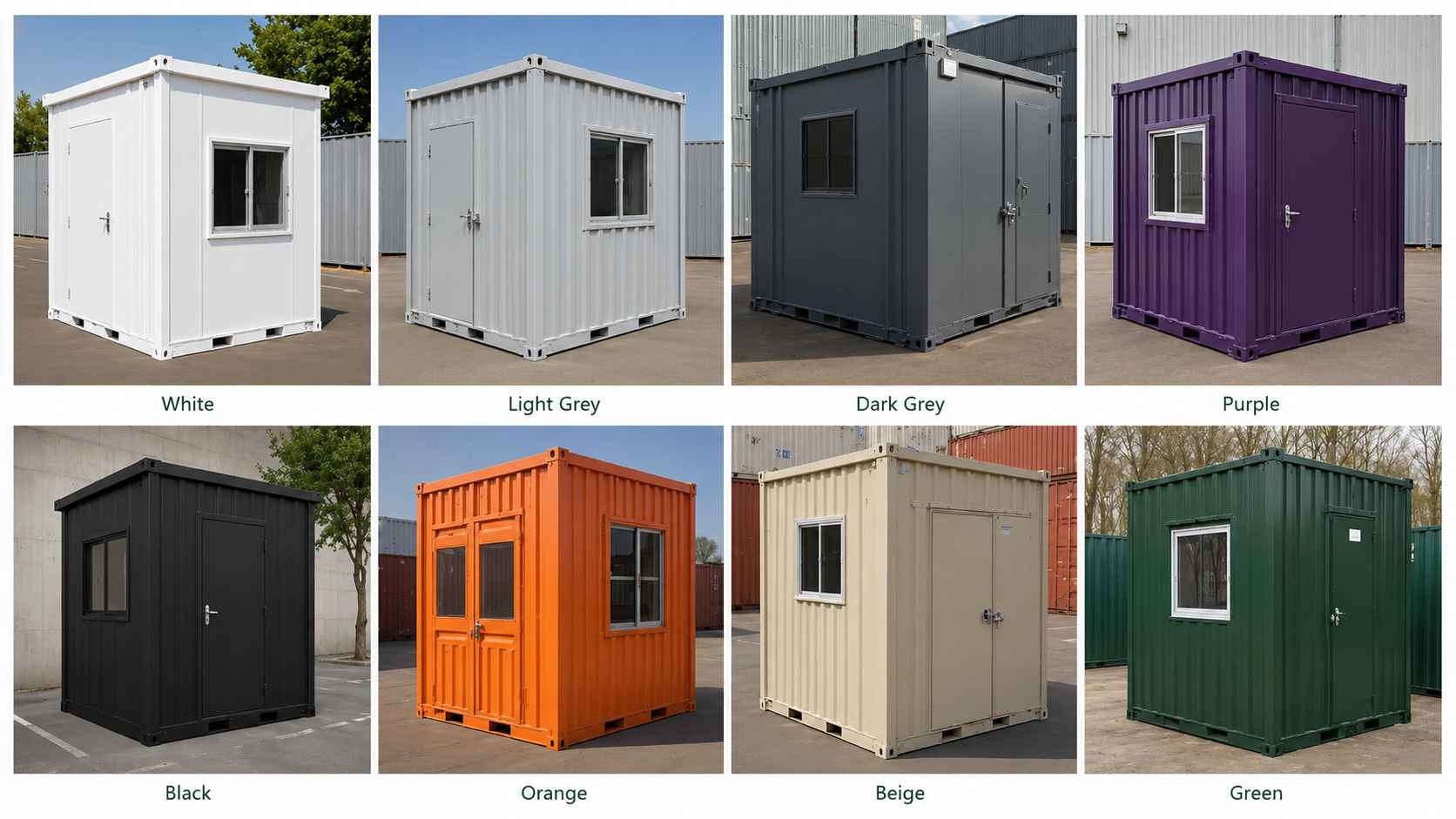 Security cabin design — the 8 factory-painted colour finishes available on the SAMAN guard cabin