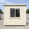Side elevation of the SAMAN small office cabin showing the sliding window and powder-coated steel wall