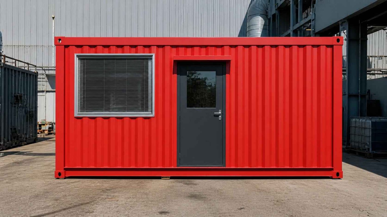 Compact portable cabin placed in industrial yard showing easy transport and installation