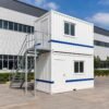 Stacked mobile office container with external steel staircase