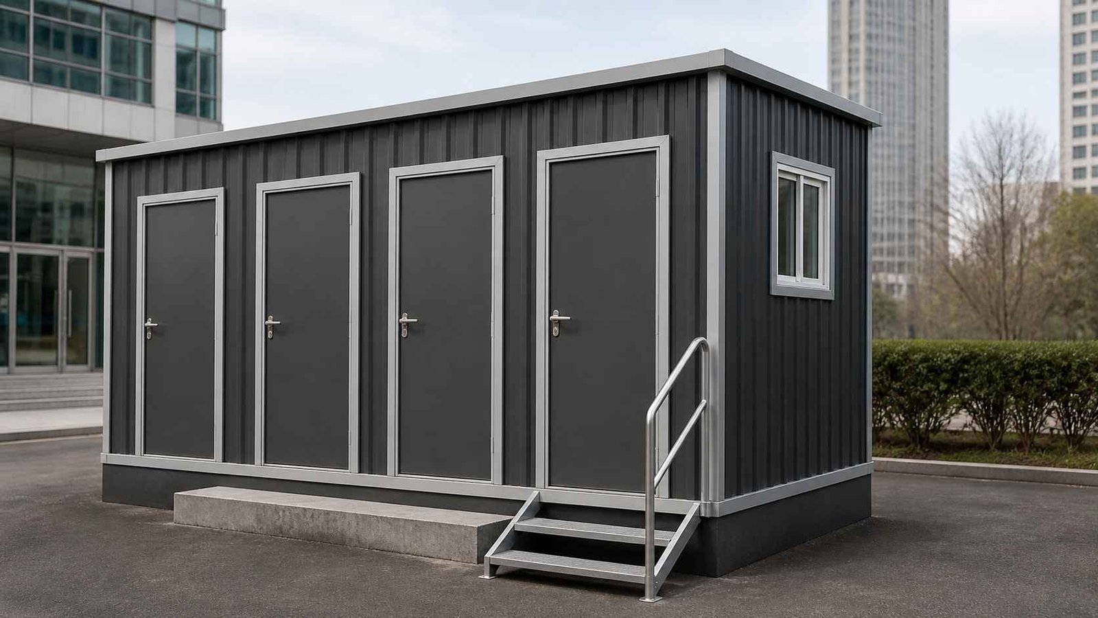 modern toilet porta cabin installation in commercial area