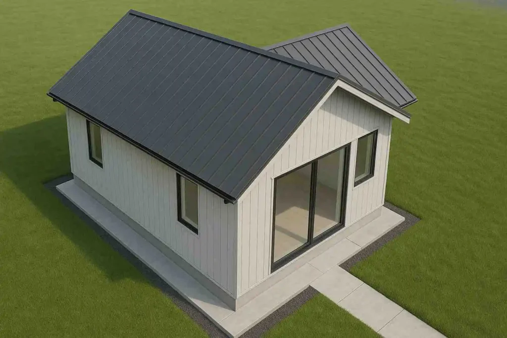 White luxury prefab container house with sliding glass doors