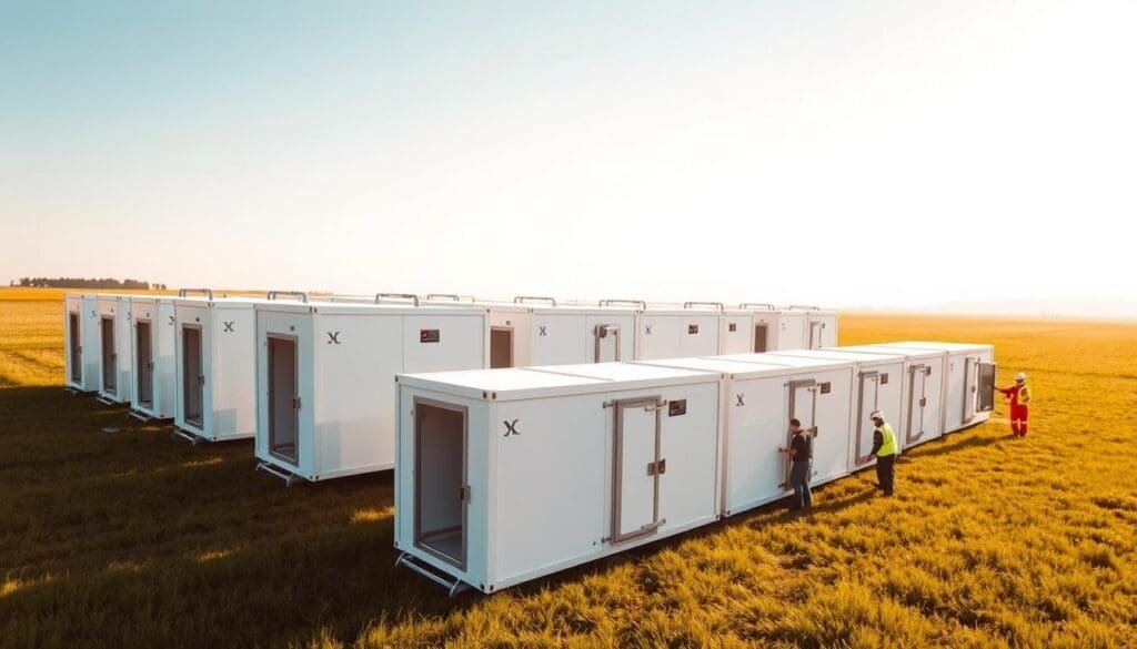 A neatly arranged row of SAMAN Portable heavy-duty portacabins stands against a backdrop of a grassy field and a clear blue sky. The portacabins are meticulously placed, their sleek, modular design and bright white exterior creating a cohesive, professional appearance. The scene is bathed in warm, diffused sunlight, casting soft shadows and highlighting the clean lines of the structures. In the foreground, workers can be seen carefully unloading and maneuvering the portacabins into their designated positions, showcasing the seamless installation process. The overall atmosphere conveys a sense of efficiency, organization, and the reliable functionality of these versatile, site-ready structures. A neatly arranged row of SAMAN Portable heavy-duty portacabins stands against a backdrop of a grassy field and a clear blue sky. The portacabins are meticulously placed, their sleek, modular design and bright white exterior creating a cohesive, professional appearance. The scene is bathed in warm, diffused sunlight, casting soft shadows and highlighting the clean lines of the structures. In the foreground, workers can be seen carefully unloading and maneuvering the portacabins into their designated positions, showcasing the seamless installation process. The overall atmosphere conveys a sense of efficiency, organization, and the reliable functionality of these versatile, site-ready structures.