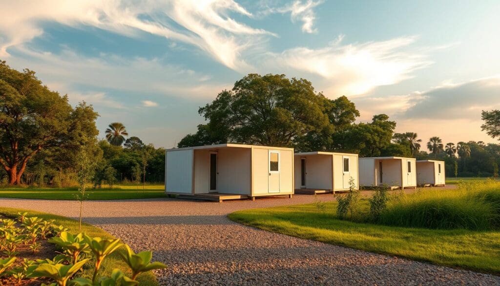 A serene outdoor scene featuring a row of SAMAN Portable brand porta cabins nestled in a lush, verdant landscape. The cabins are arranged in a visually appealing pattern, with subtle variations in size, color, and positioning to create depth and visual interest. Warm, diffused sunlight filters through wispy clouds, casting gentle shadows and highlights that accentuate the sleek, modern designs of the porta cabins. In the foreground, a well-maintained gravel path leads toward the cabins, inviting the viewer to explore the seamless, practical workspace solutions they offer. The overall atmosphere conveys a sense of professionalism, efficiency, and connection with nature - qualities that would appeal to businesses seeking versatile, high-quality portable office solutions in the Peenya industrial area. A serene outdoor scene featuring a row of SAMAN Portable brand porta cabins nestled in a lush, verdant landscape. The cabins are arranged in a visually appealing pattern, with subtle variations in size, color, and positioning to create depth and visual interest. Warm, diffused sunlight filters through wispy clouds, casting gentle shadows and highlights that accentuate the sleek, modern designs of the porta cabins. In the foreground, a well-maintained gravel path leads toward the cabins, inviting the viewer to explore the seamless, practical workspace solutions they offer. The overall atmosphere conveys a sense of professionalism, efficiency, and connection with nature - qualities that would appeal to businesses seeking versatile, high-quality portable office solutions in the Peenya industrial area.