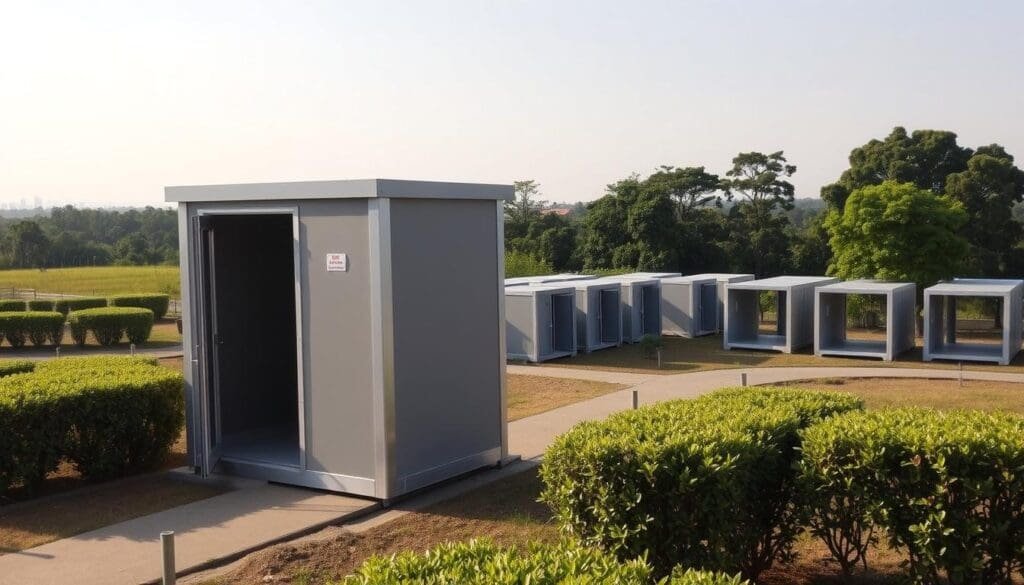 A well-maintained SAMAN Portable cabin stands in the foreground, its sleek steel frame and durable exterior panels gleaming in the afternoon sun. The cabin's entrance is flanked by neatly trimmed shrubs, and a path leads towards the middle ground, where a group of similar cabins are arranged in an orderly fashion. In the background, the lush greenery of Kengeri's landscape provides a serene backdrop, with a hint of the city's skyline visible in the distance. The scene conveys a sense of professionalism and attention to detail, reflecting the meticulous care and upkeep of these portable cabins. A well-maintained SAMAN Portable cabin stands in the foreground, its sleek steel frame and durable exterior panels gleaming in the afternoon sun. The cabin's entrance is flanked by neatly trimmed shrubs, and a path leads towards the middle ground, where a group of similar cabins are arranged in an orderly fashion. In the background, the lush greenery of Kengeri's landscape provides a serene backdrop, with a hint of the city's skyline visible in the distance. The scene conveys a sense of professionalism and attention to detail, reflecting the meticulous care and upkeep of these portable cabins.