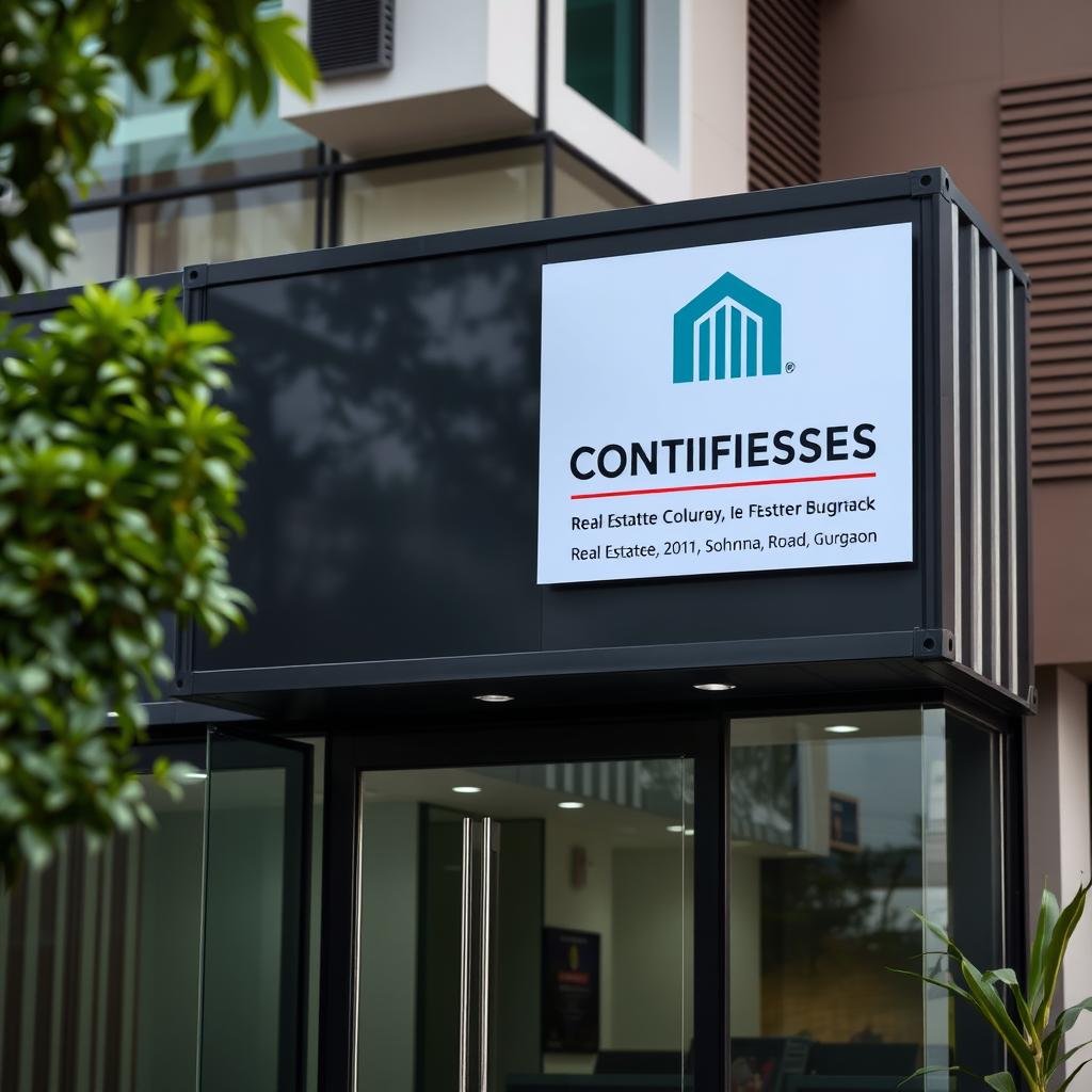 Branded exterior of container office in Sohna Road