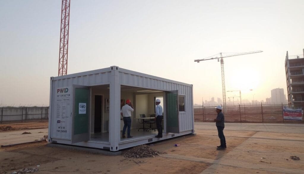 Container Office setup at a PWD project site in North Delhi