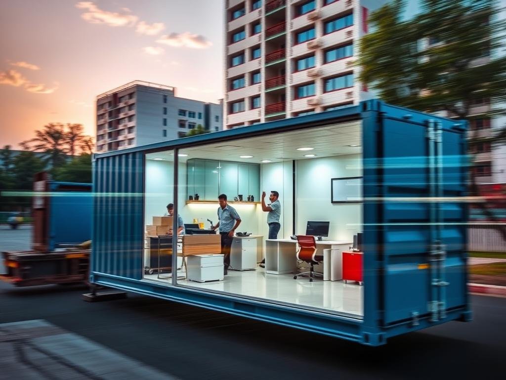 Container office being installed at Noida Sector 62 IT park