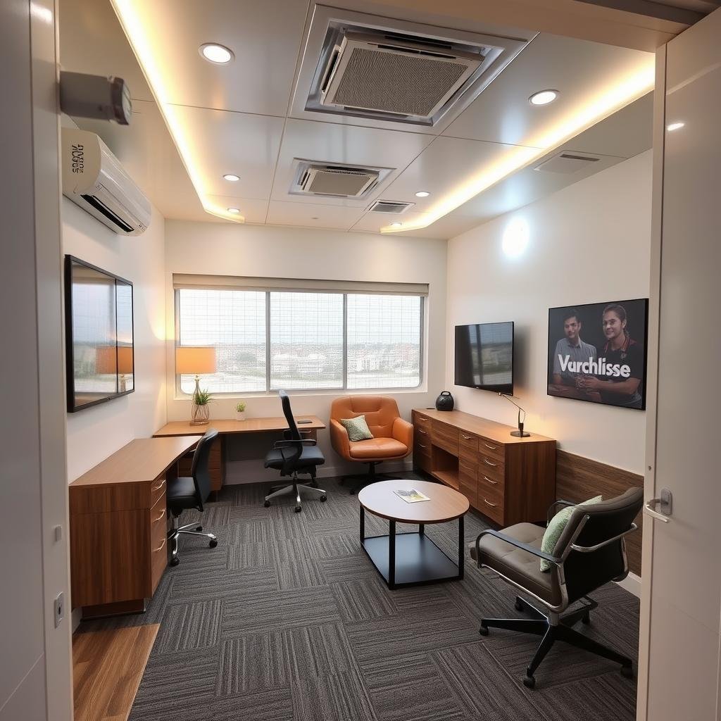 Customized interior of a portable office cabin