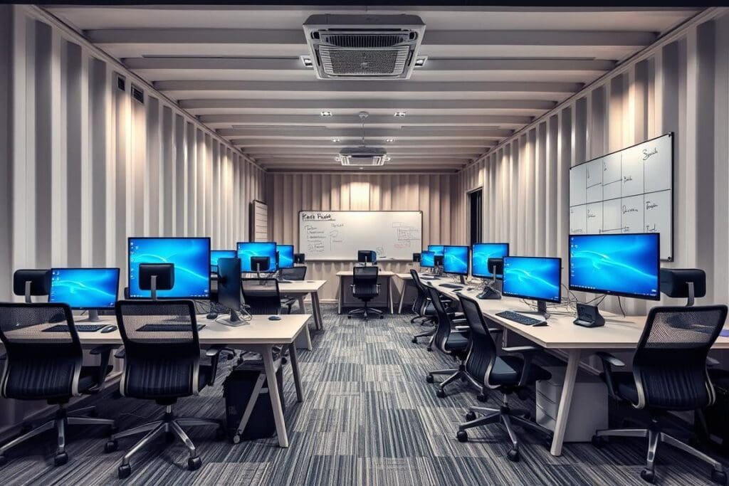 Developer workspace in container office at Noida Extension