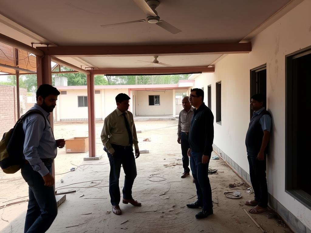 Final inspection of a newly installed labour colony in Mayur Vihar