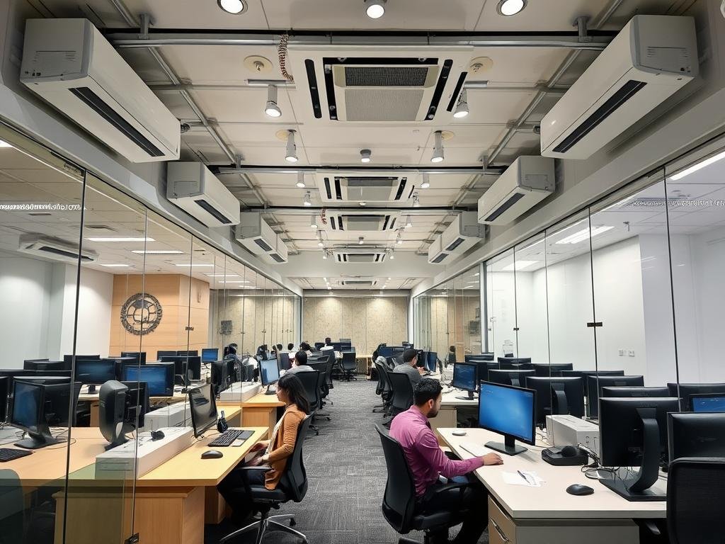 IT professionals working in a modern portable cabin office in Gurgaon IT professionals working in a modern portable cabin office in Gurgaon