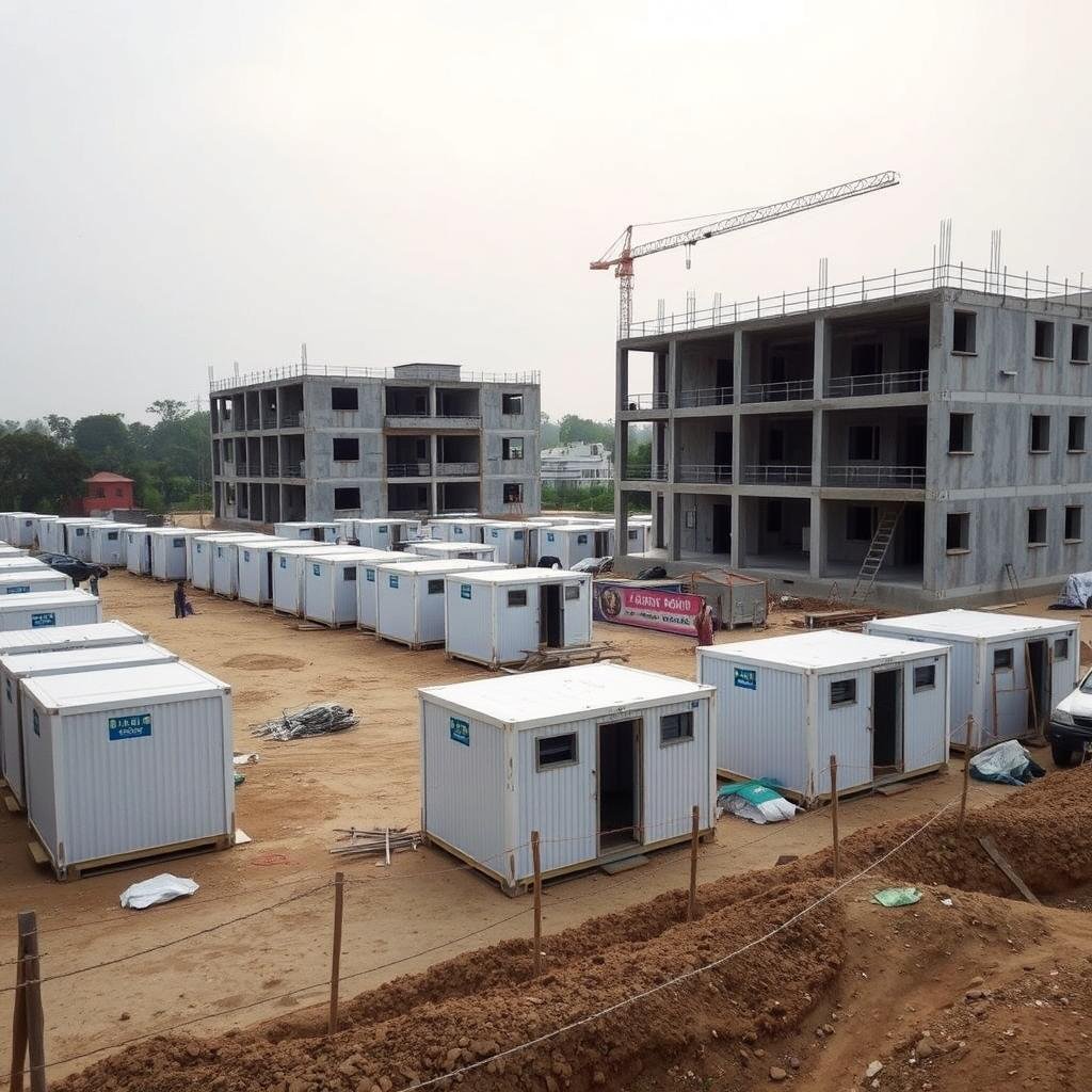 Labour colony at school construction site in East Delhi