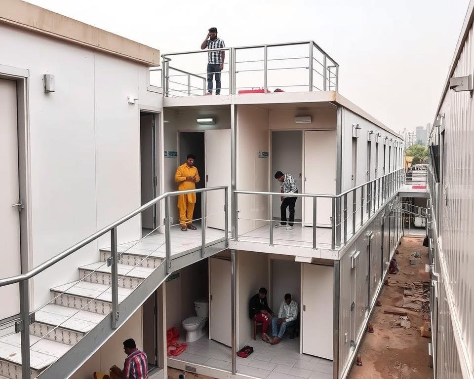 Labour colony setup with 2-floor layout in Janakpuri with MS staircase