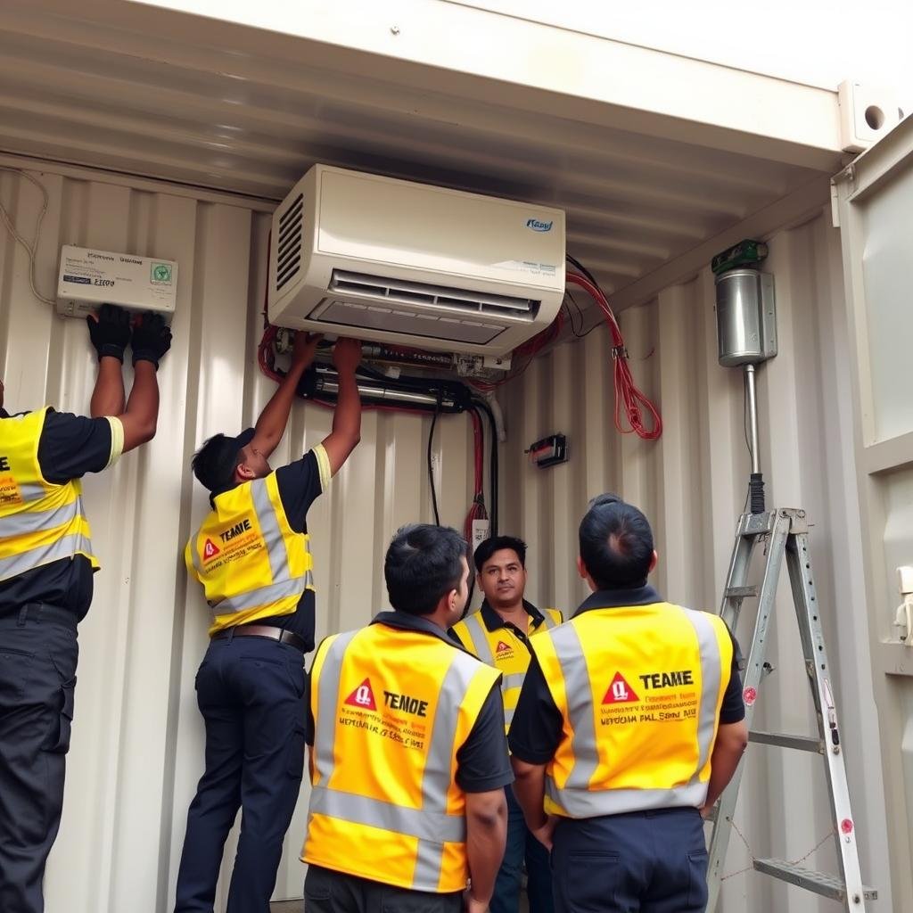 Local service team maintaining container office