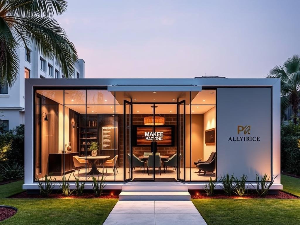 Luxury portable cabin with glass facade on Golf Course Road Luxury portable cabin with glass facade on Golf Course Road