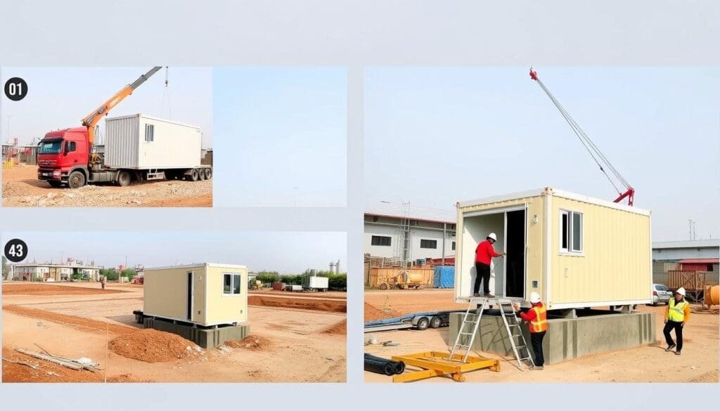 Portable Office Cabin installation process at Faridabad industrial site