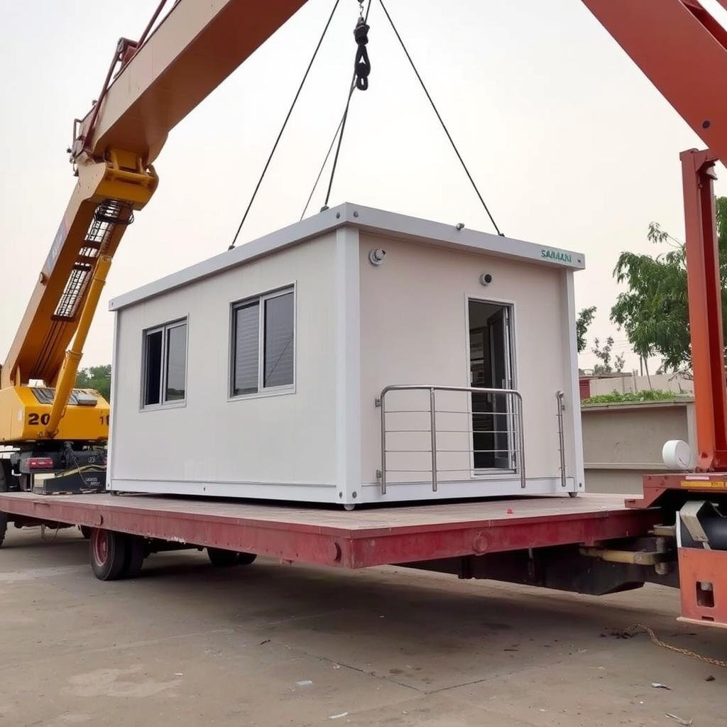 Portable office cabin being relocated in Ghaziabad