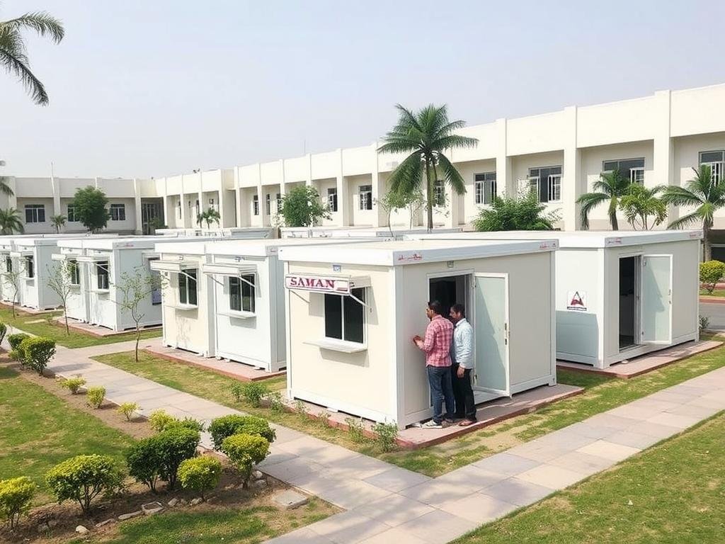 Portable office cabins at a school in Raj Nagar Extension