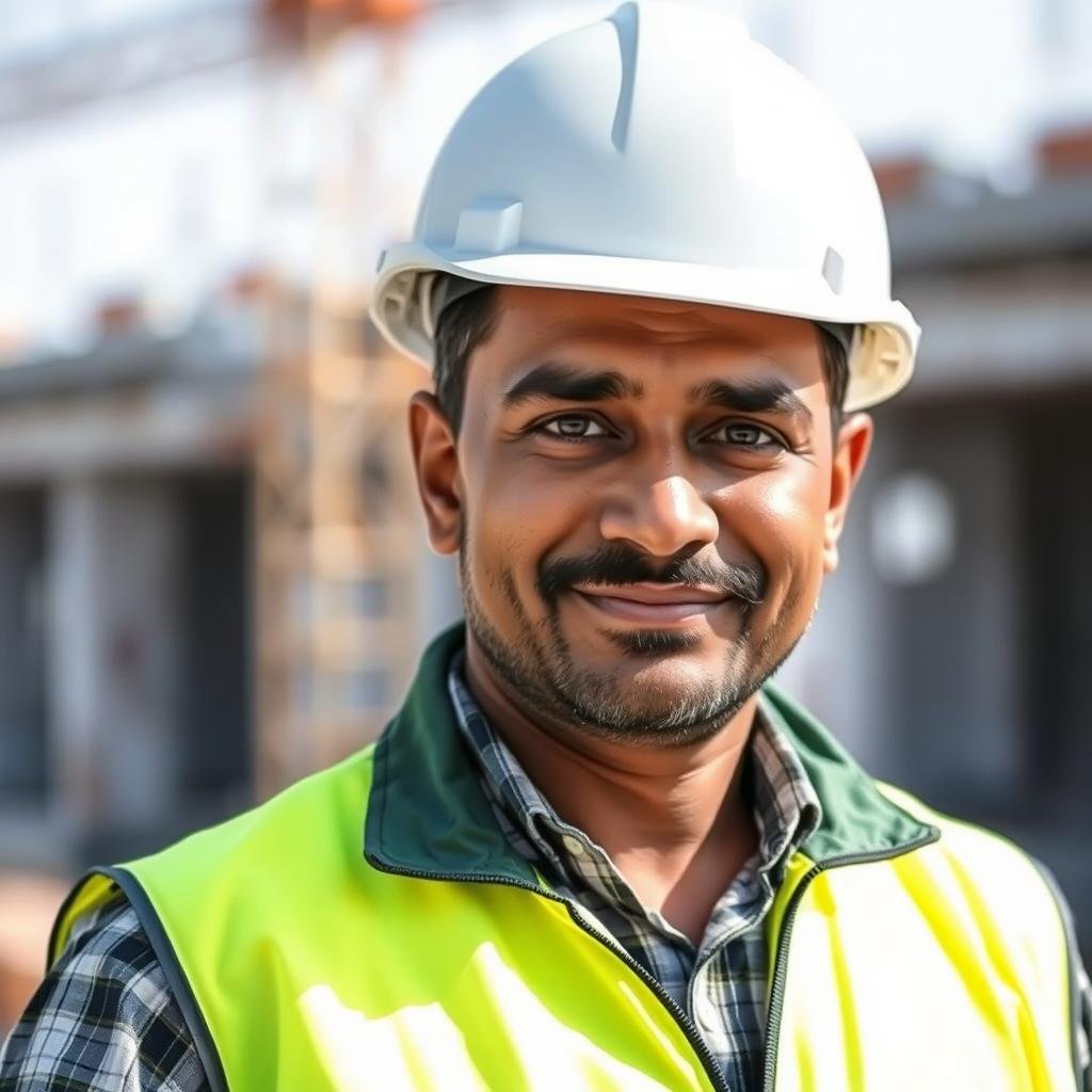 Portrait of a construction project manager who used SAMAN's labour colonies in Janakpuri
