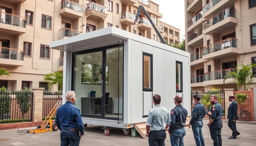 Premium portable cabin installation in South Delhi luxury area