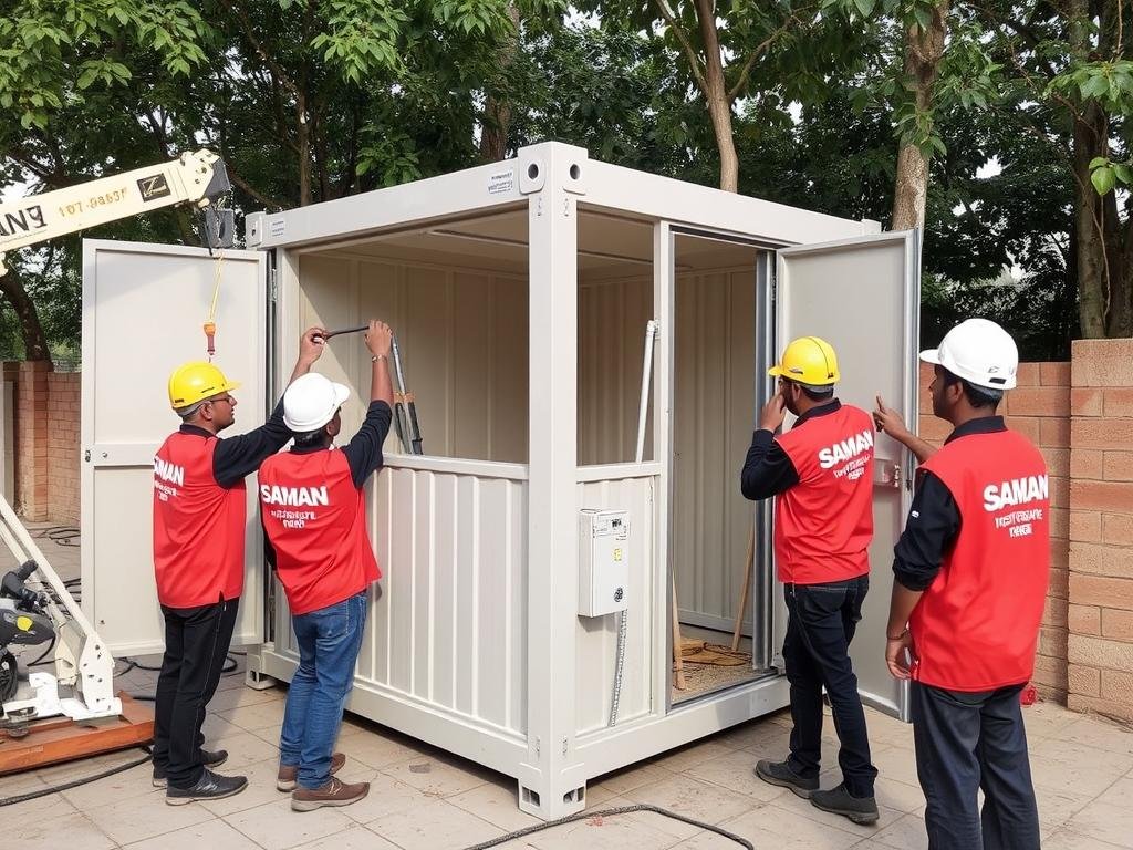 SAMAN installation team setting up a porta cabin in Noida SAMAN installation team setting up a porta cabin in Noida