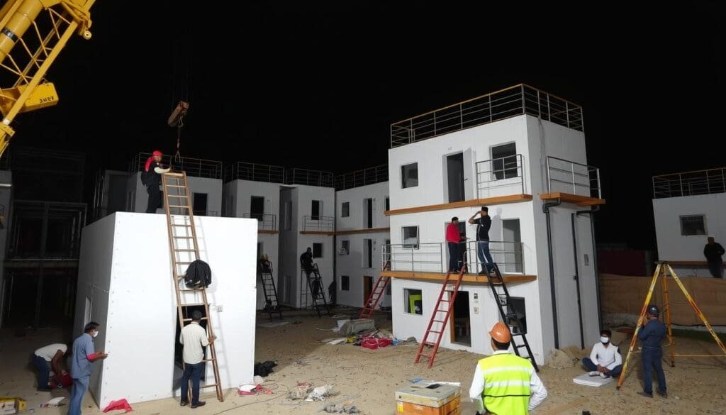 SAMAN's installation team setting up a labour colony in West Delhi