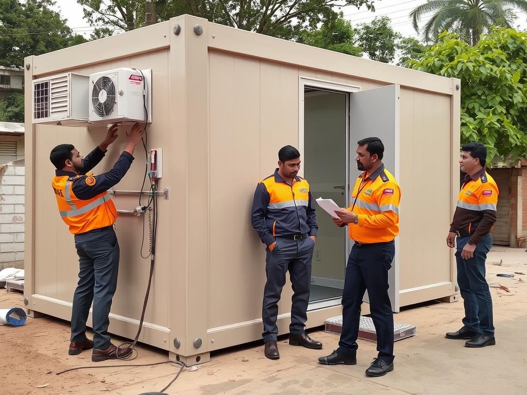 SAMAN's service team providing support at a portable office site in Greater Kailash