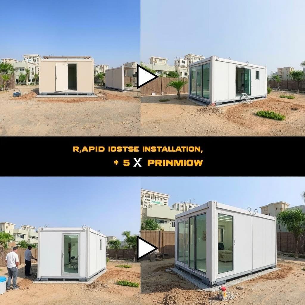Time-lapse showing rapid installation of a portable office cabin in Saket, South Delhi