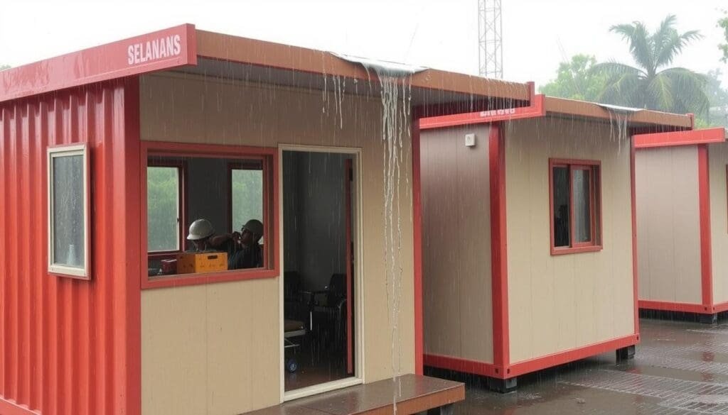 Weather-resistant portable cabins in North Delhi during monsoon season