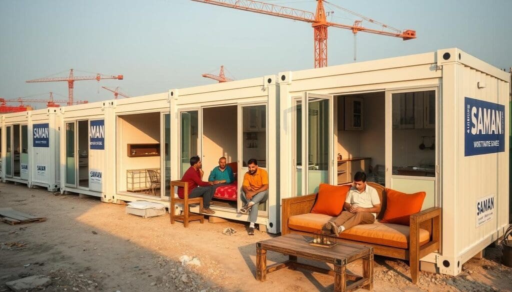 Worker accommodation complex in Sector 21 Faridabad construction site