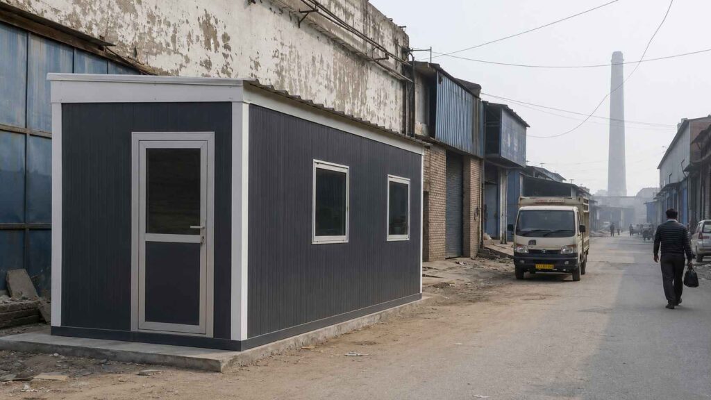 Industrial Slate porta cabin installed at an Okhla industrial site in Delhi as a contractor's office cabin.