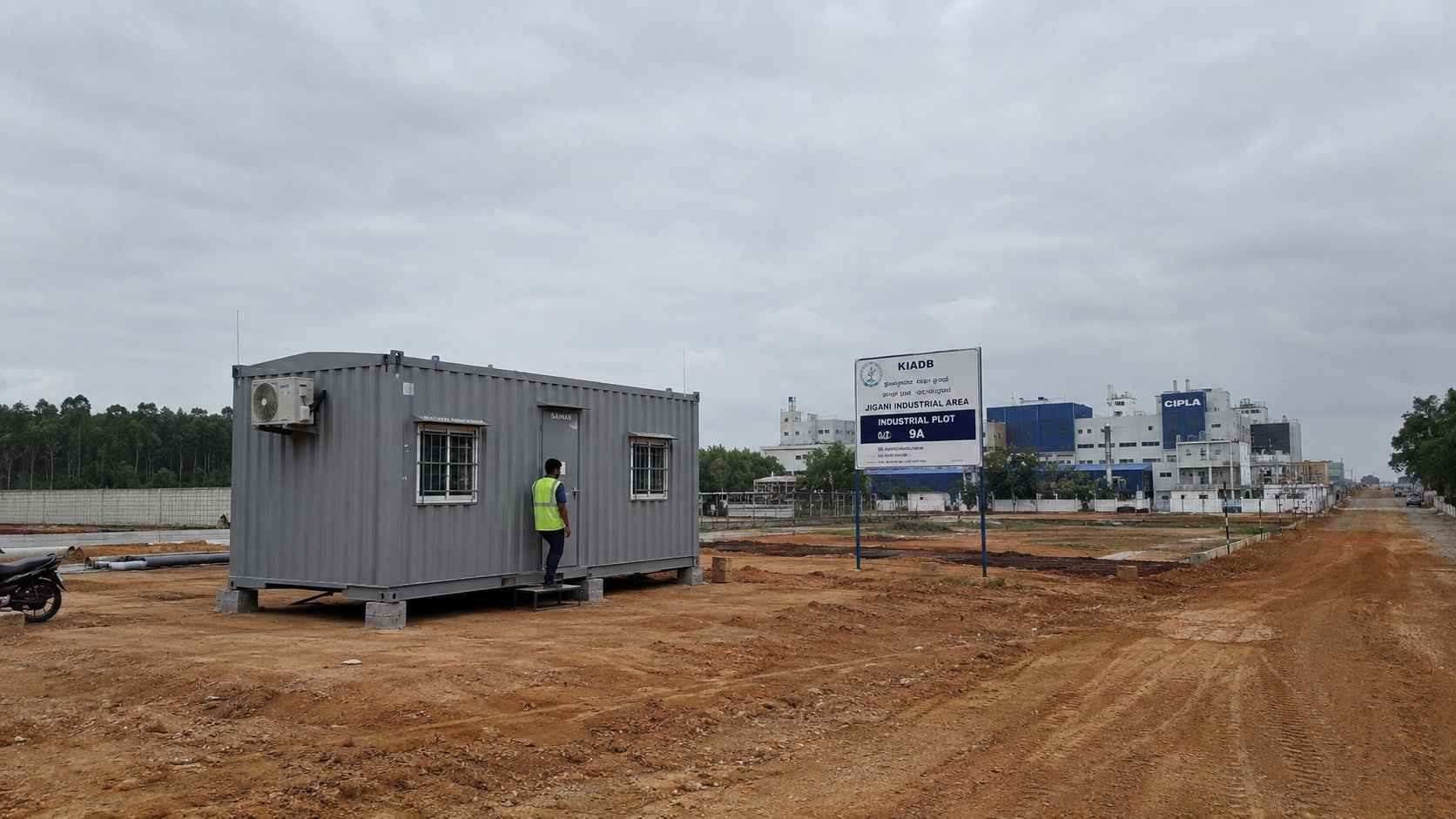 Steel Grey SAMAN porta cabin on a KIADB plot in Jigani Industrial