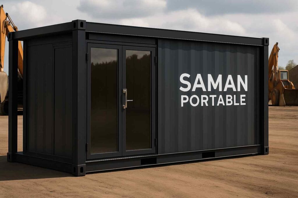 Branded black portable office cabin