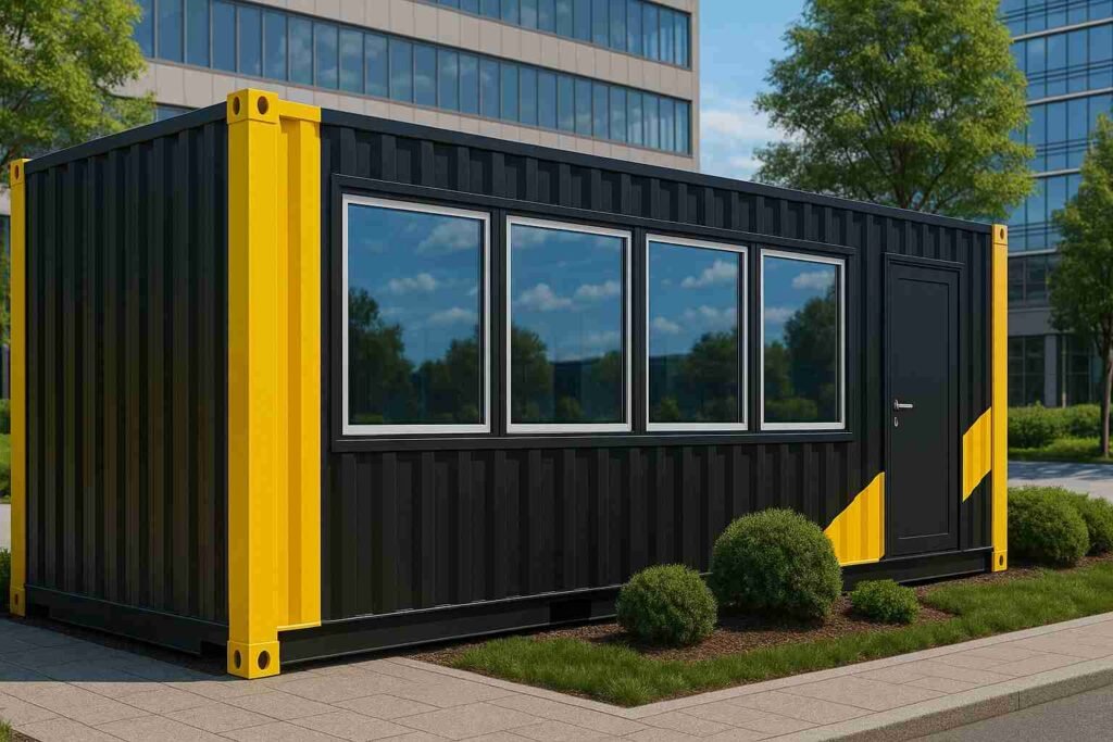 Container office interior boardroom setup.