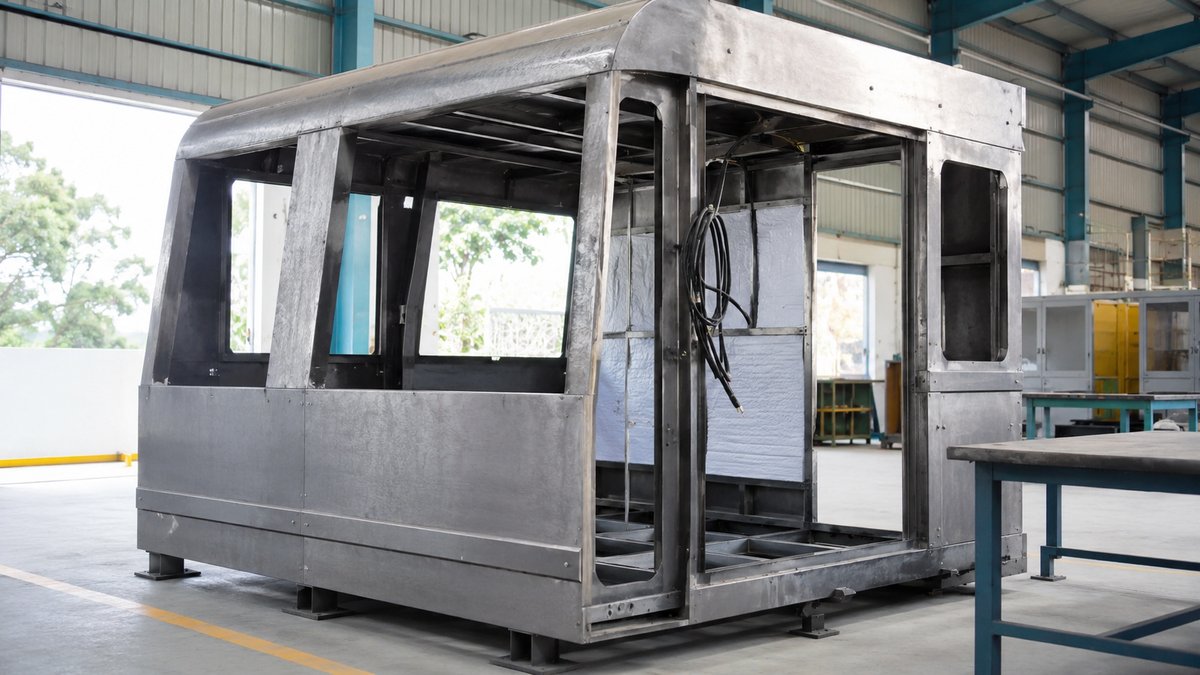 New mild-steel MS frame porta cabin being factory-fitted at the Gopasandra plant