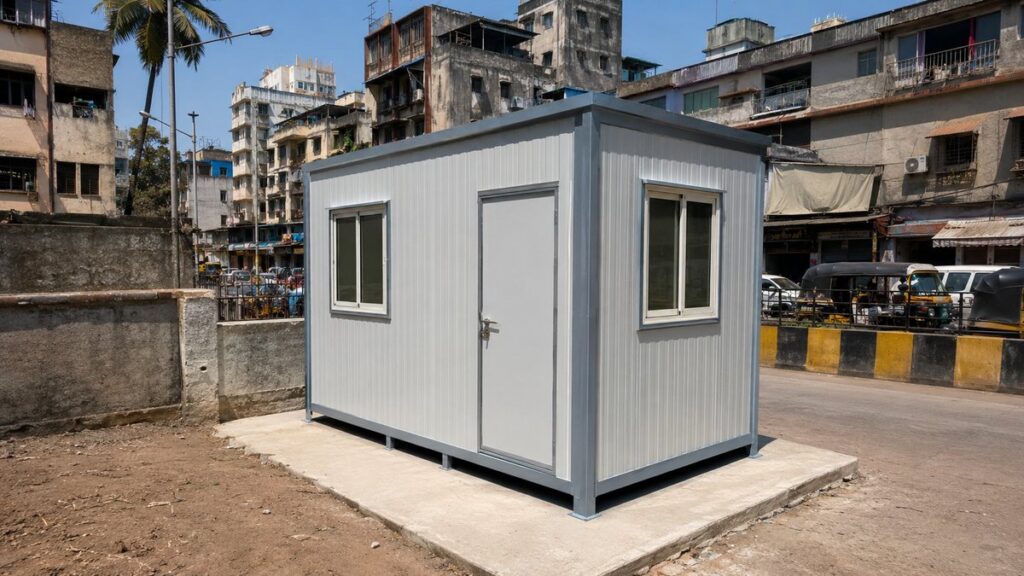 New steel porta cabin site office on a compact West Bengaluru plot in Vijayanagar