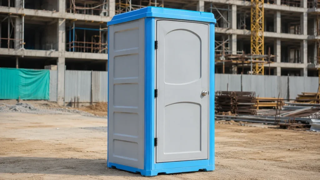 New FRP portable toilet cabin on a clean Bangalore construction site