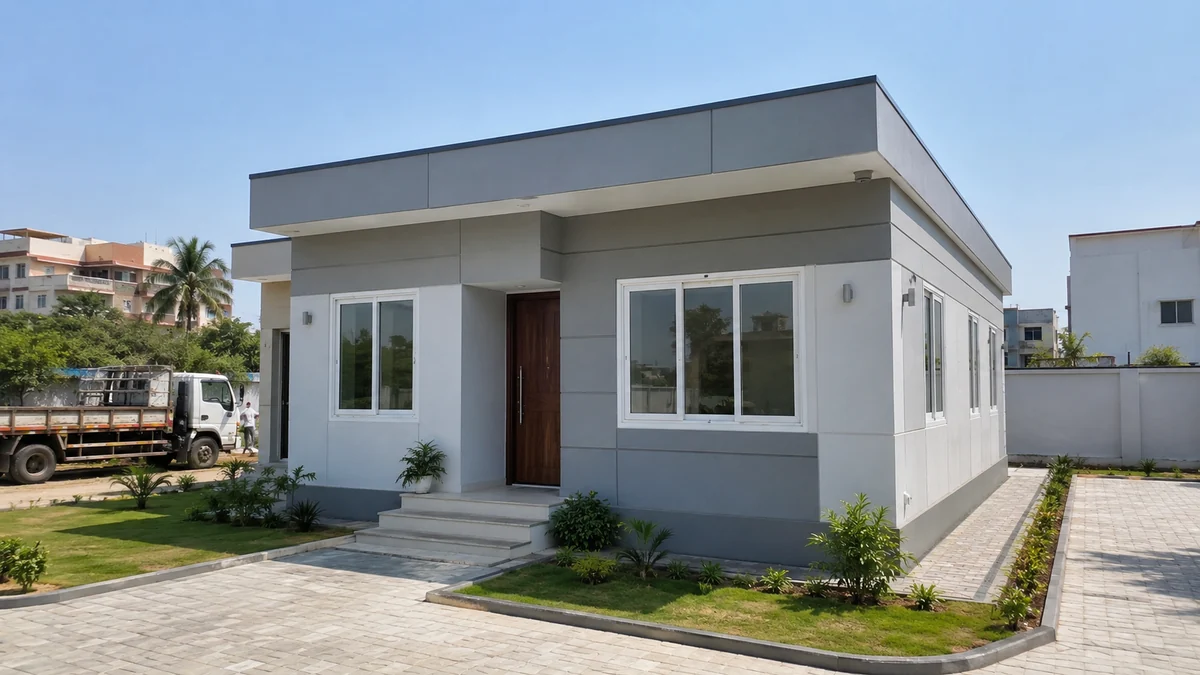 New prefabricated house installed and finished on a Bangalore site